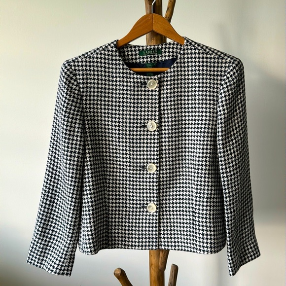 Lauren Ralph Lauren Jackets & Blazers - Lauren Ralph Lauren Black & White Houndstooth Boxy Blazer Jacket Sz 14